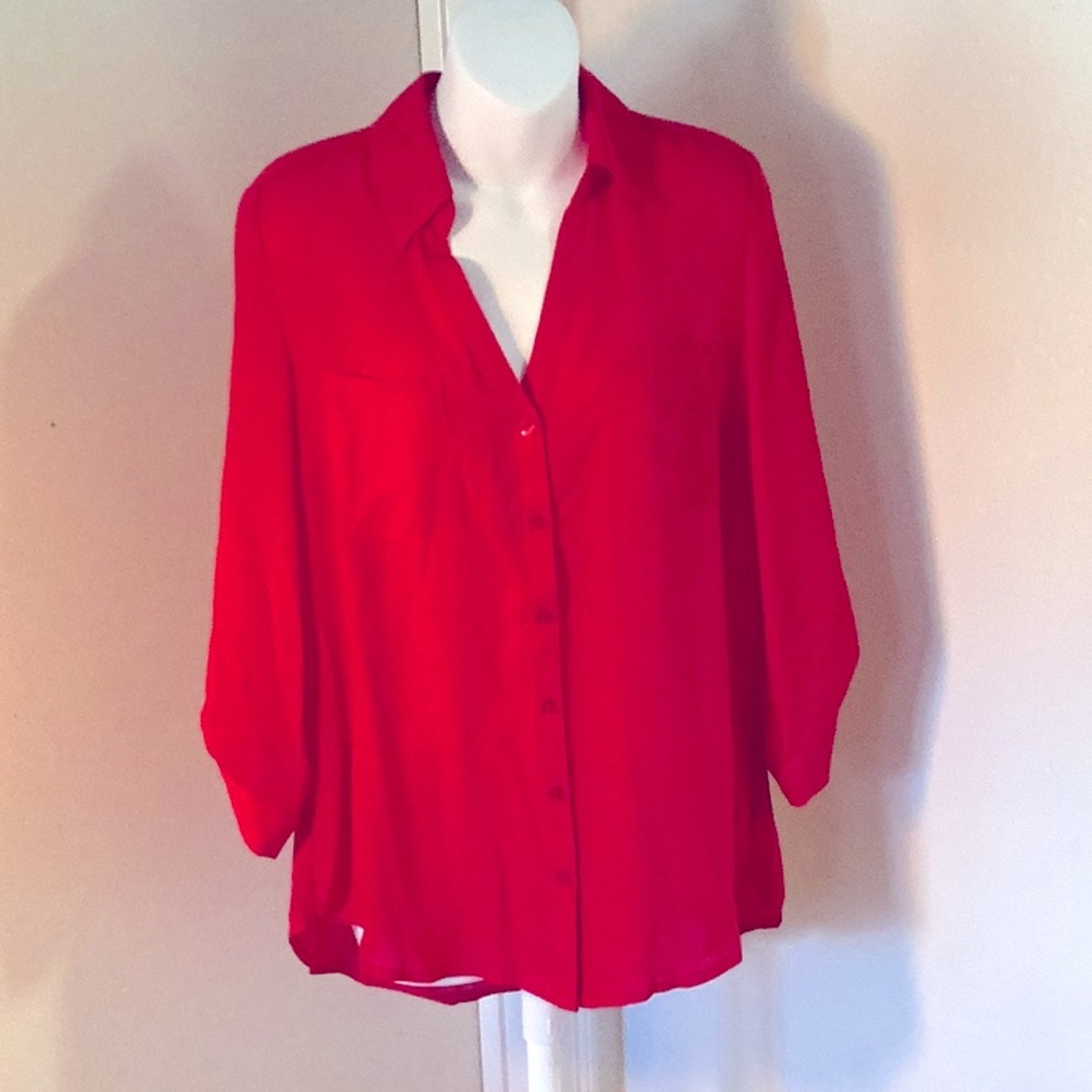 By & By red chiffon blouse